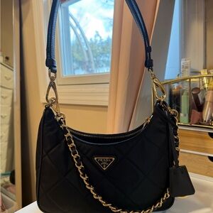 Re-Nylon Saffiano Quilted Mini Re-Edition 1995 Chaine Shoulder Bag Black